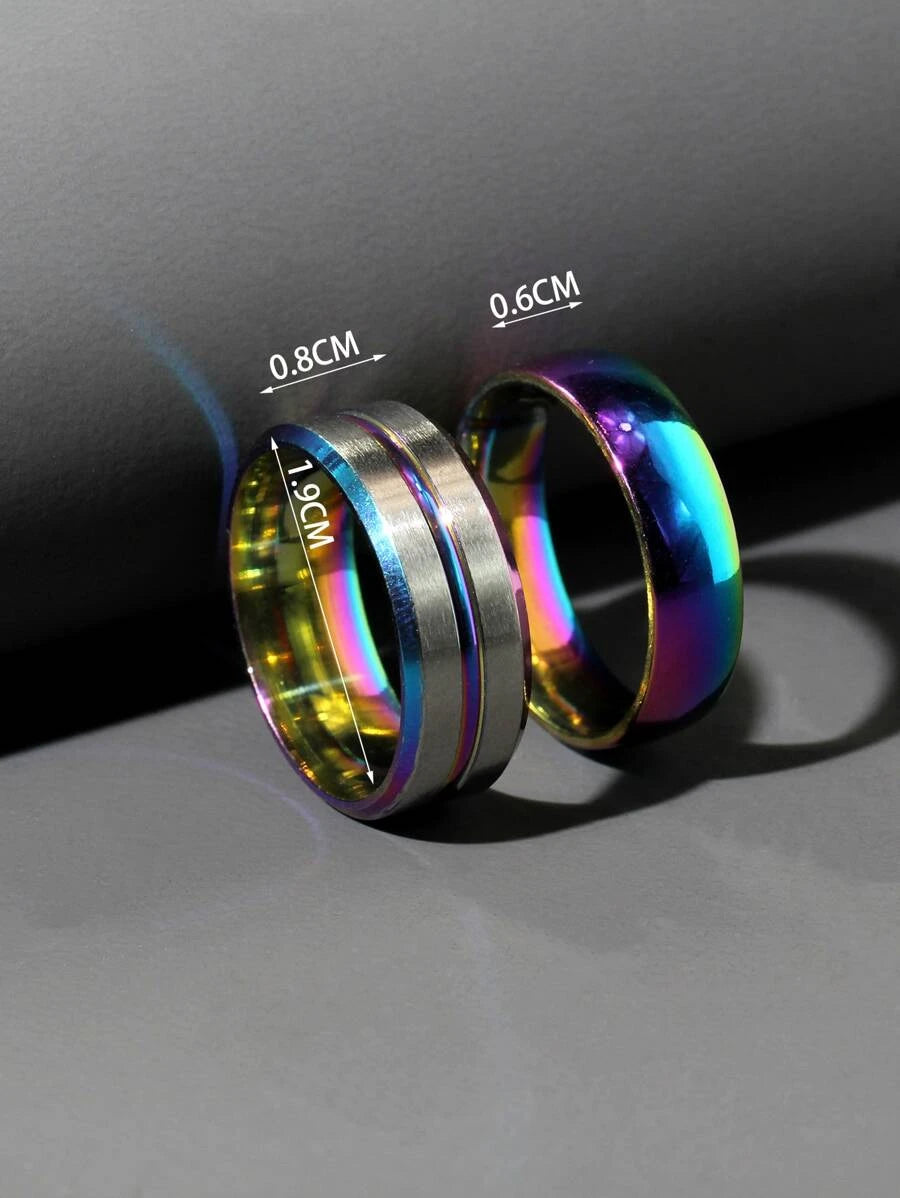Mens Stainless Steel Holographic Rings